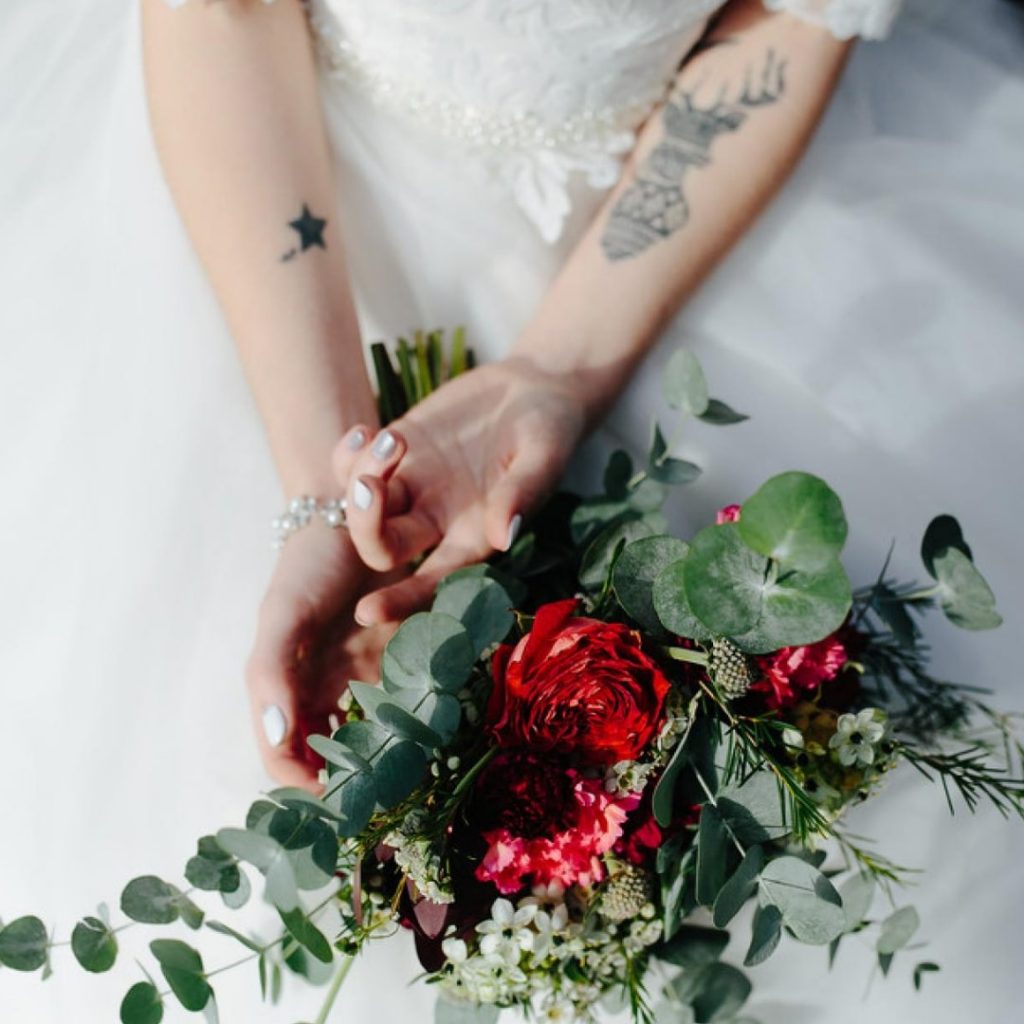 wedding bouquet with eucalyptus