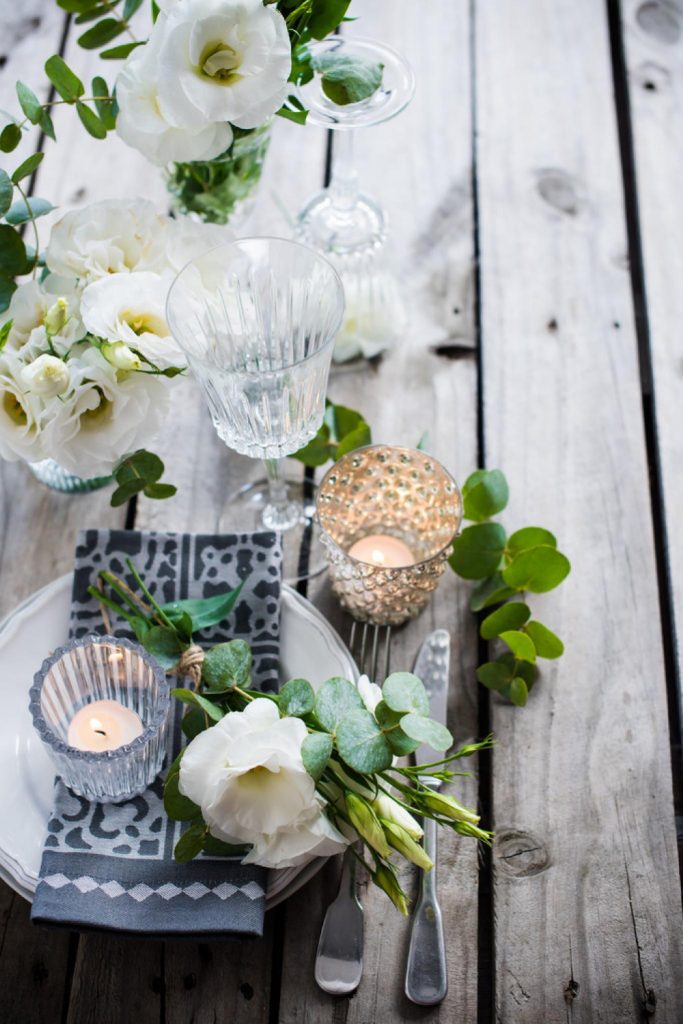 green and white table setting