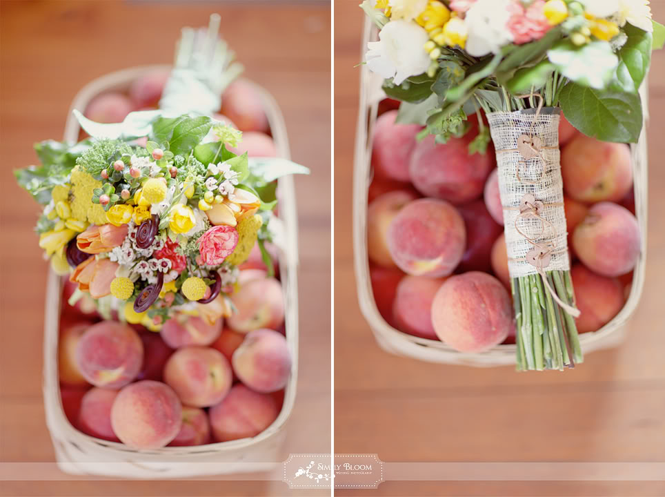wedding decoration with peaches and wildflowers